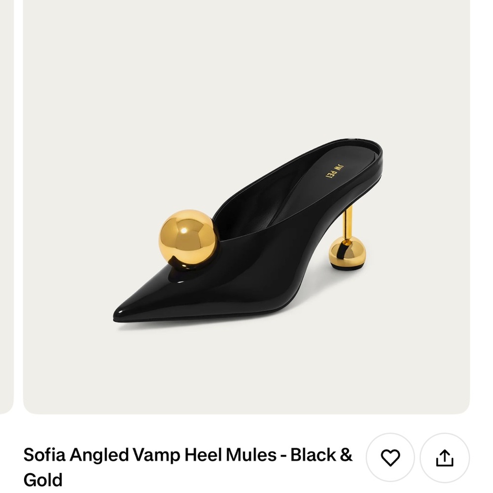 JW PEI Black and Gold Angled Vamp Mule Heels